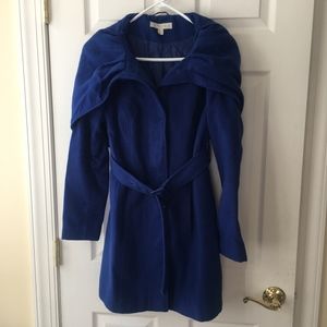 Blue New York & Company coat XS, large collar/hood